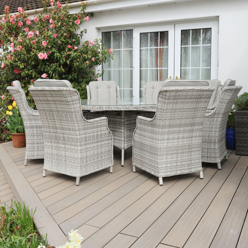 Bordeaux Rattan - 8 Seater Set with 165 cm Round Table (White Washed)