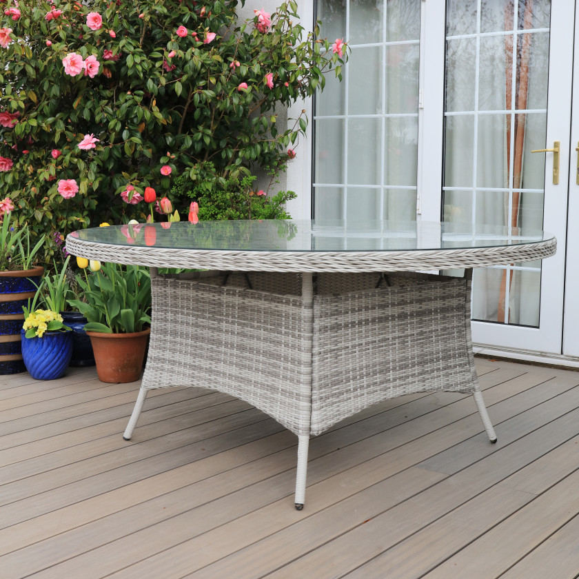 Bordeaux Rattan - 8 Seater Set with 165 cm Round Table (White Washed)