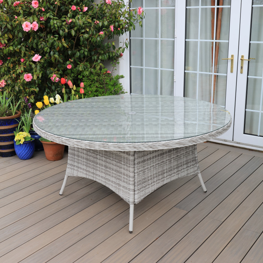 Bordeaux Rattan - 8 Seater Set with 165 cm Round Table (White Washed)