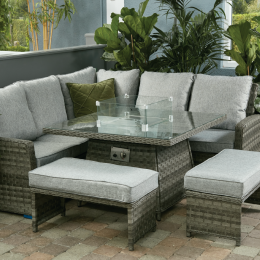 Boston casual dining set with square table firepit light grey