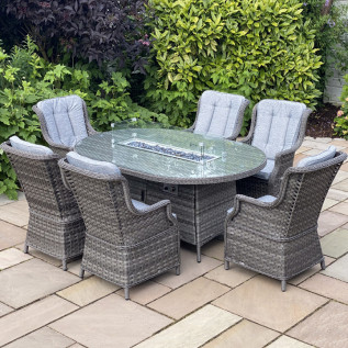 Boston 6 seater set with oval table firepit dark grey
