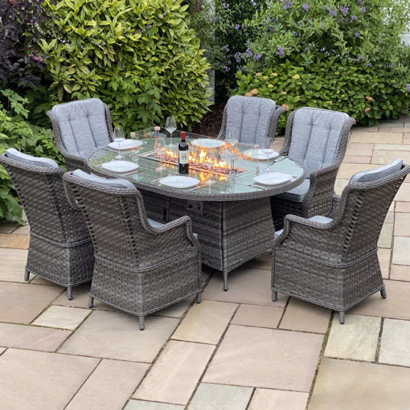 Boston 6 Seater Set with Oval Table & Firepit (Dark Grey) Rathwood