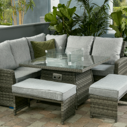 Bali casual dining with firepit set grey
