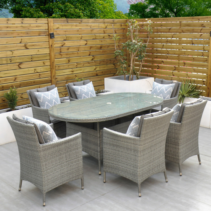 Cuba 6 seat set with oval table light grey