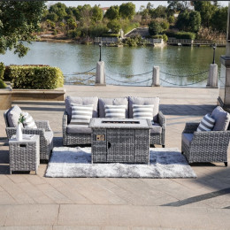 Venise sofa set with rectangular table fire pit light grey
