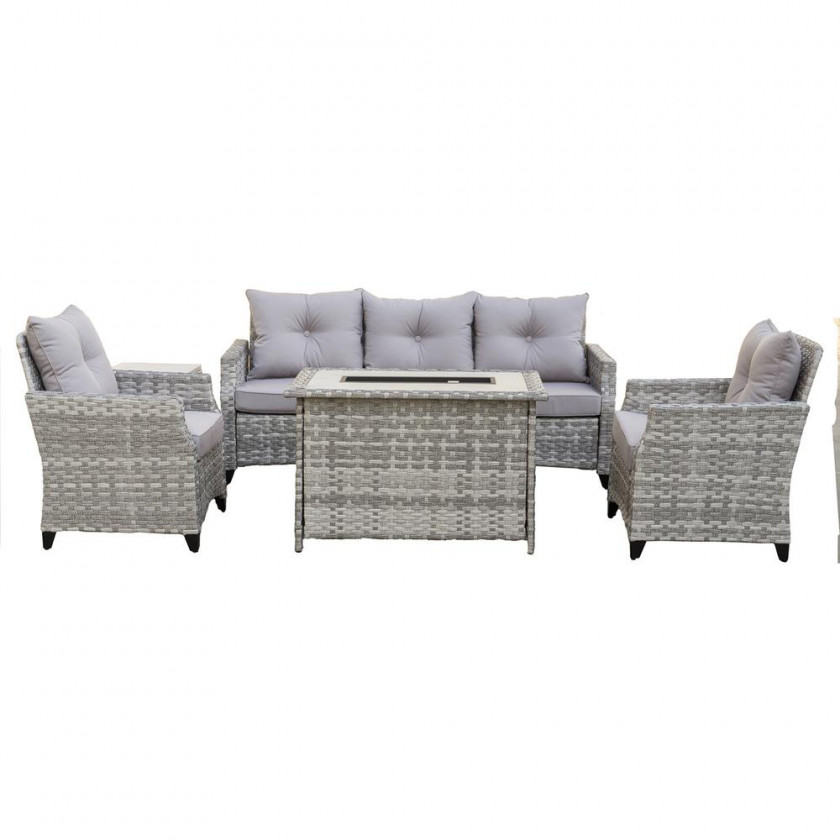 Venice - Sofa Set with Rectangular Table & Fire Pit (Light Grey)