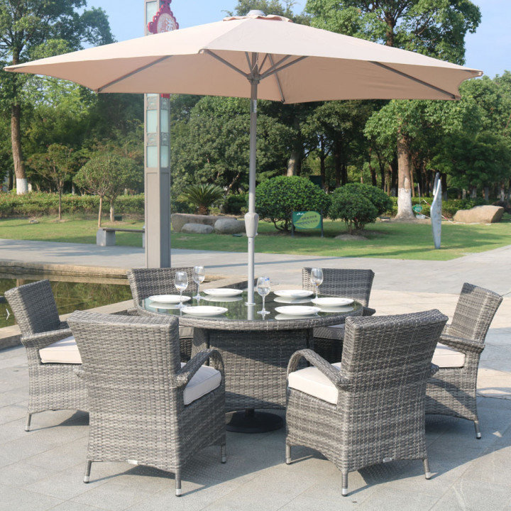 Charleston 6 seat set with 135cm round table light grey