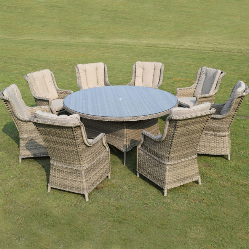 Hampton - 8 Seat Set with 165cm Round Table (Sand Colour Cushions)