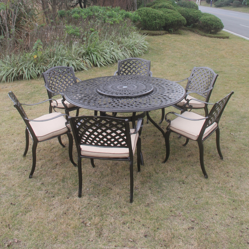 Fitzhenry - 6 Seat Set with 150cm Round Table & 'Lazy Susan' (Bronze)