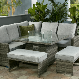 Bali corner sofa set with square firepit table grey