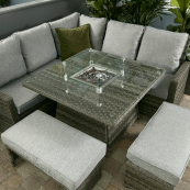 Bali corner sofa set with square firepit table grey