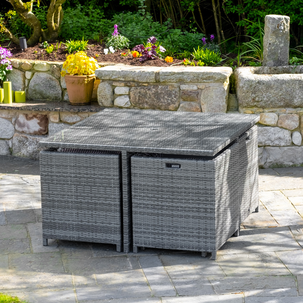 Cuba 4 Seat Set With Square Table Light Grey Rathwood - Cube 4 Seater Rattan Effect Patio Set