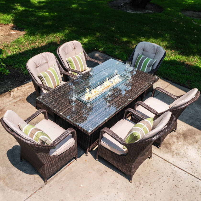 Chambery - 6 Seater Set with Rectangular Table & Firepit (Natural)
