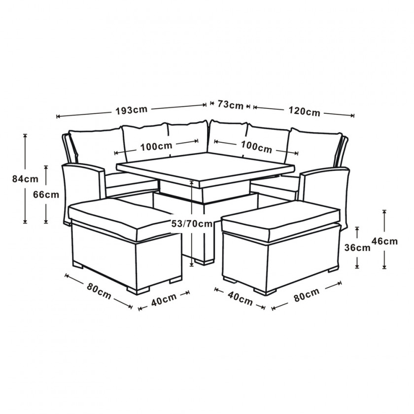 Cuba - Corner Sofa Set with Square Rising Table (Light Grey)