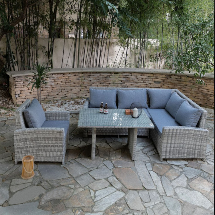 Kansas corner sofa set with rectangular table light grey