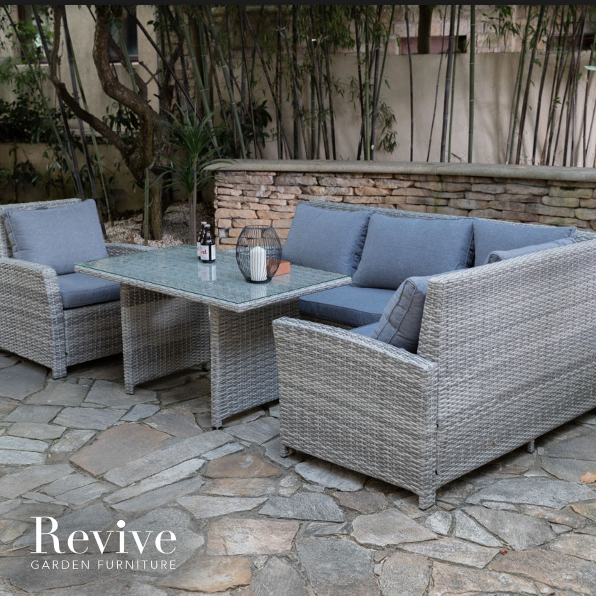 Kansas - Corner Sofa Set with Rectangular Table (Light Grey)