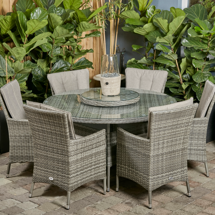 Sicily 6 Seater Round Set With Lazy Susan Rathwood - Sicily 6 Seater Patio Set Cover