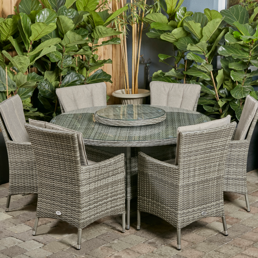 Sicily - 6 Seat Set with Round Table & Lazy Susan (Light Grey)