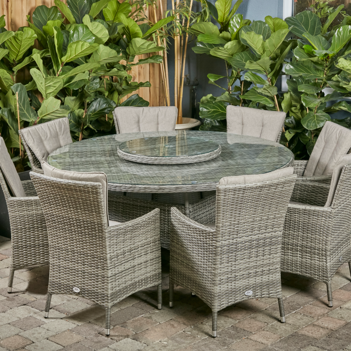 Sicily 8 seat set with 165cm round table lazy susan light grey
