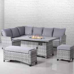 Turin corner sofa set with rectangular table fire pit light grey