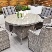 Yale 4 seat set with 120cm round table grey cushions