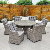 Yale 6 seat set with 135cm round table grey cushions