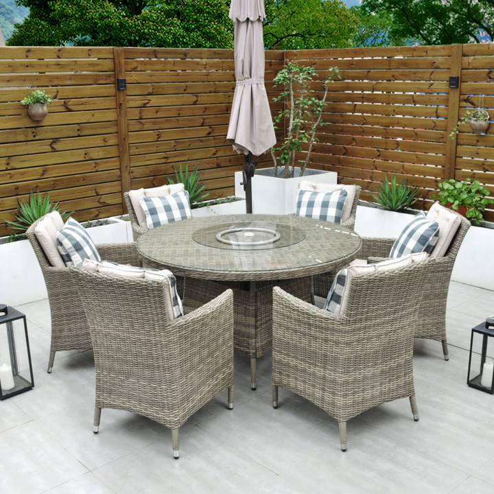 Dumont 6 Seater Round Set Rathwood Uk, Round Rattan Garden Table And Chairs