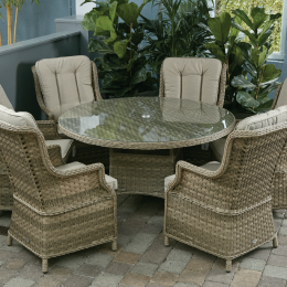 Hampton 6 seat set with 135cm round table sand colour cushions