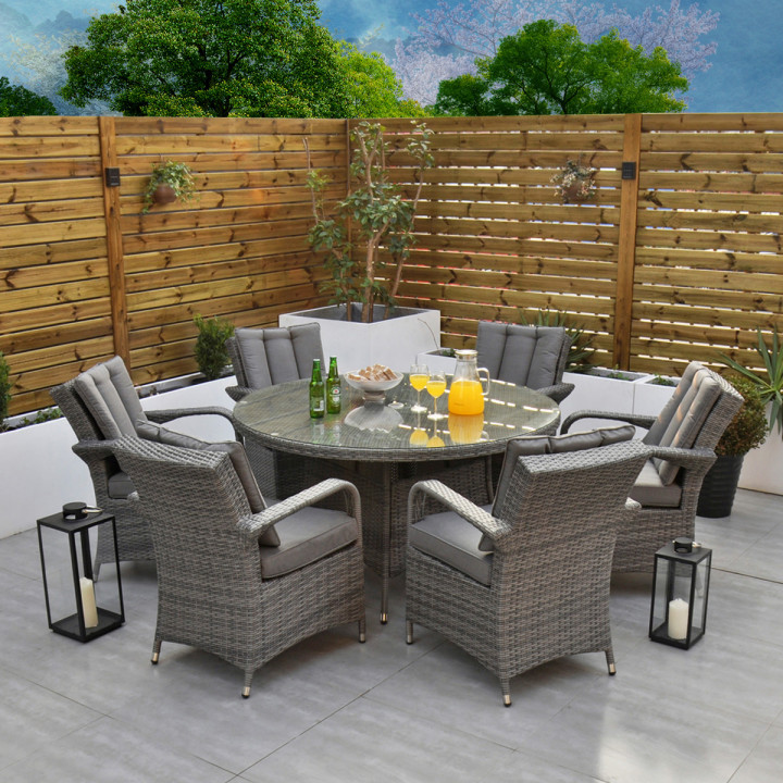 Ottawa 6 seater set with 155cm round table with lazy susan grey