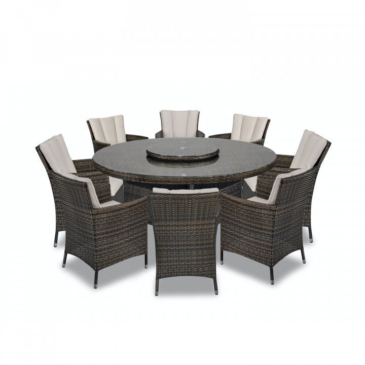 Rw 8 seater round dark set with lazy susan