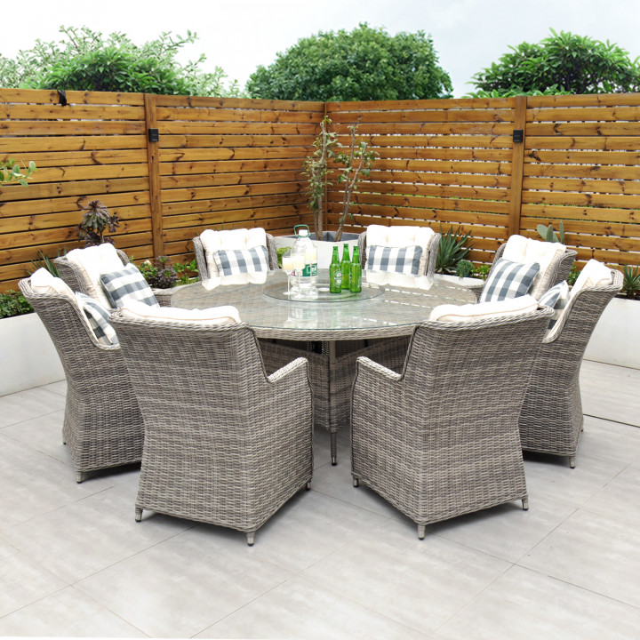 Yale 8 Seat Set With 170cm Round, Extra Large Round Outdoor Dining Table