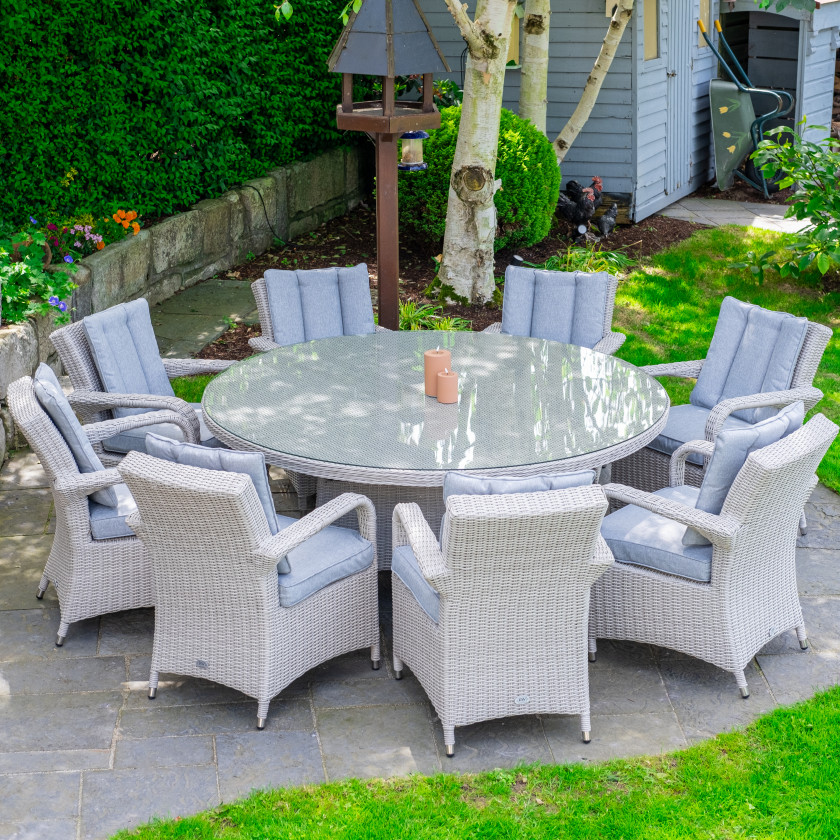 Sorrento - 8 Seat Set with 170cm Round Table (White Washed)