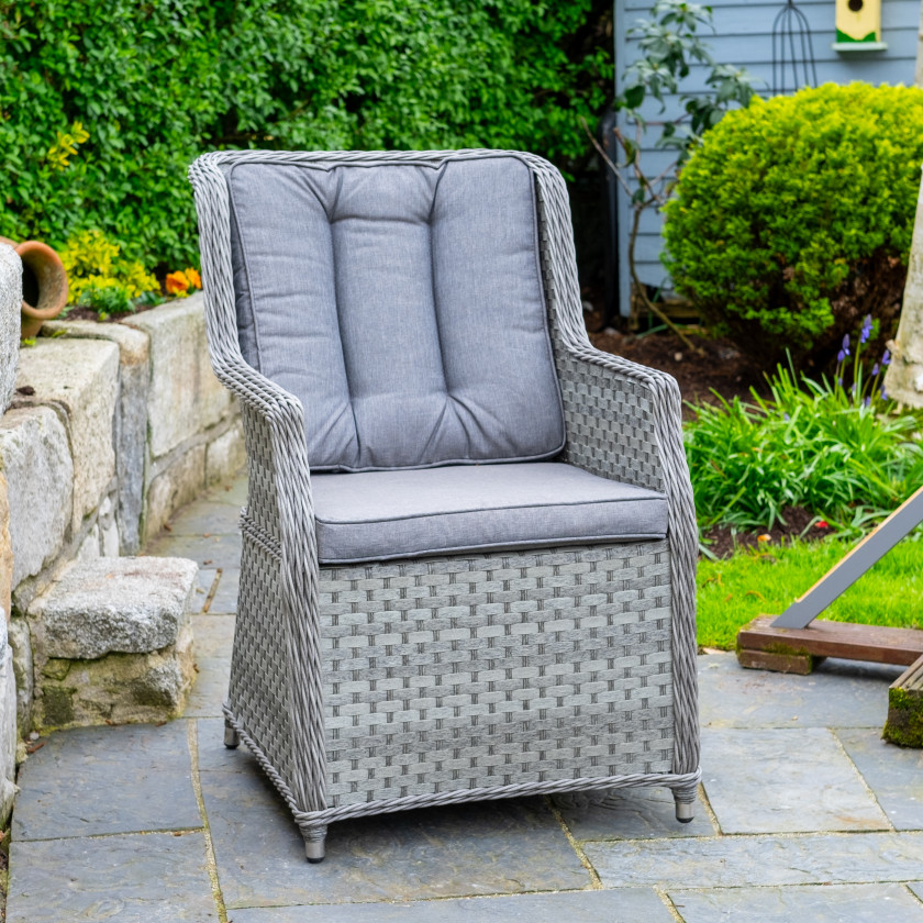 Bali - Rattan Bistro Set with Table & Two Armchairs with Cushions (Grey)