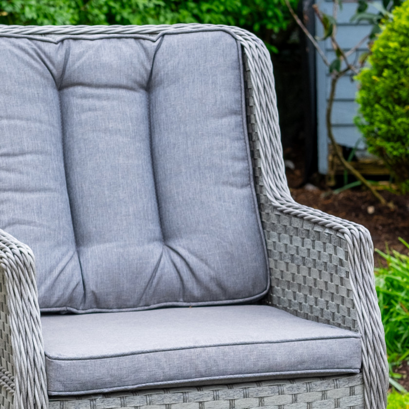 Bali - Rattan Bistro Set with Table & Two Armchairs with Cushions (Grey)