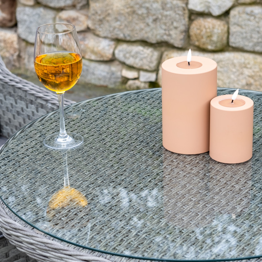 Bali - Rattan Bistro Set with Table & Two Armchairs with Cushions (Grey)