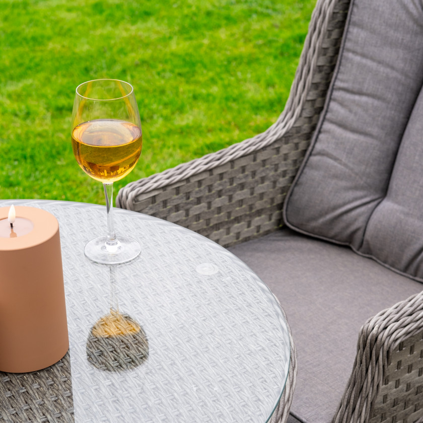 Bali - Rattan Bistro Set with Table & Two Armchairs with Cushions (Grey)