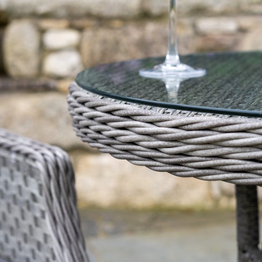 Bali - Rattan Bistro Set with Table & Two Armchairs with Cushions (Grey)