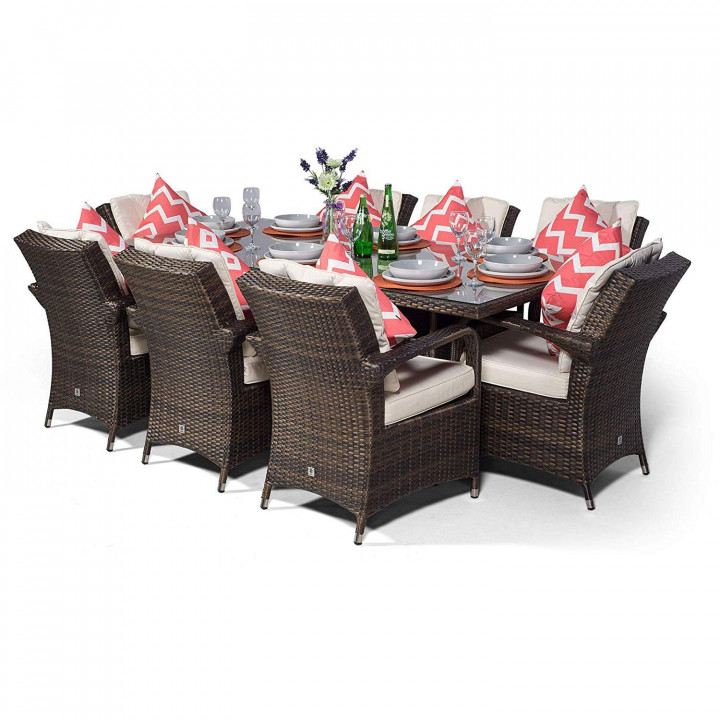 Rw 8 seat set with rectangular table ice bucket cream cushions