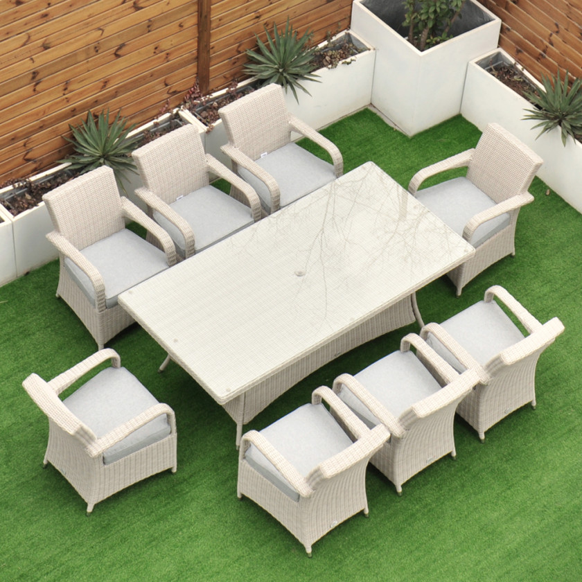 Sorrento - 8 Seat Set with 200 cm Rectangular Table (White Washed)