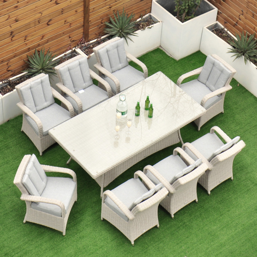 Sorrento - 8 Seat Set with 200 cm Rectangular Table (White Washed)