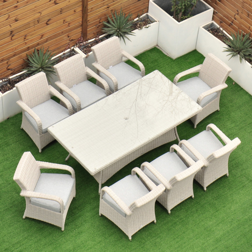 Sorrento - 8 Seat Set with 200 cm Rectangular Table (White Washed)