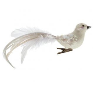 White glitter bird clip 20cm