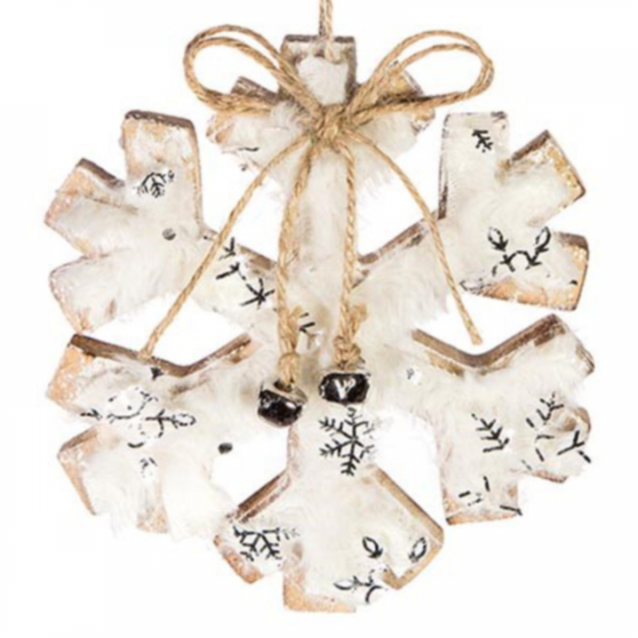 Gold cream wood snowflake 16cm