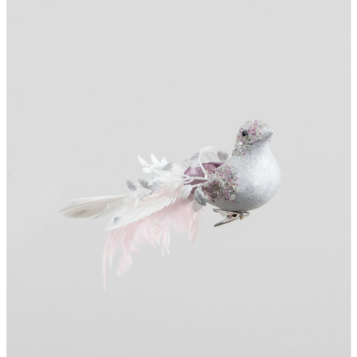 Glitter bird clip pink 23cm