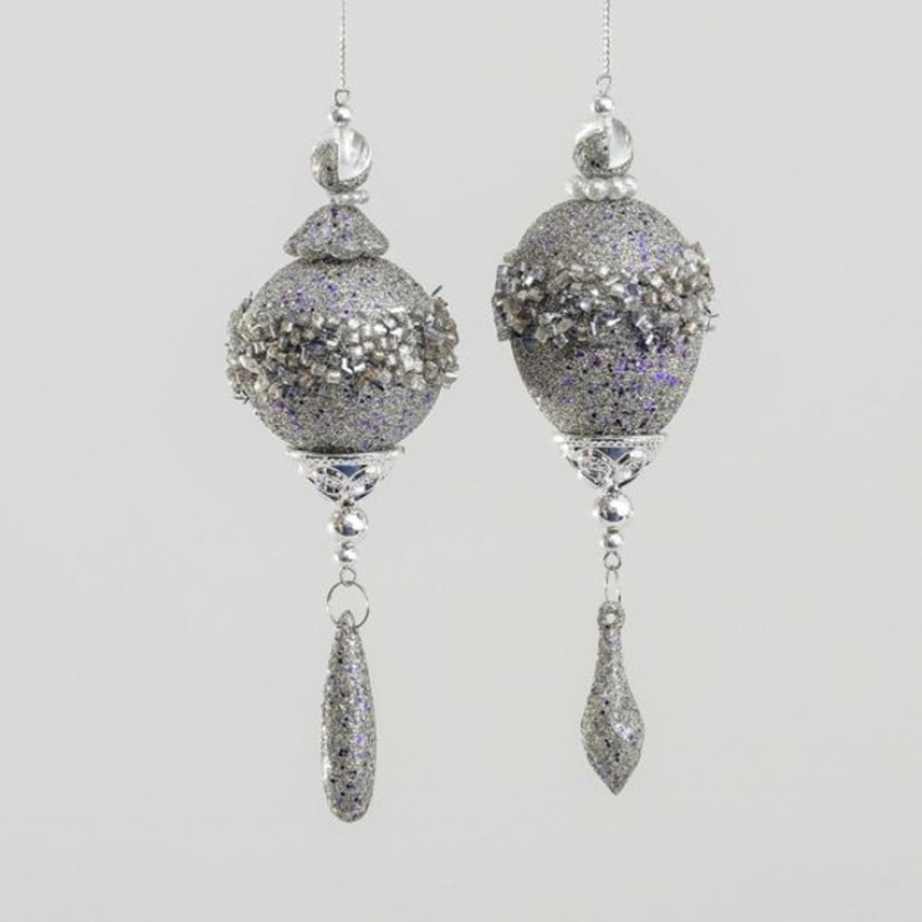 Silver Glitter Drop/Onion Decoration 16cm - Asstd