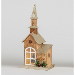 Wooden church led champagne 56cm